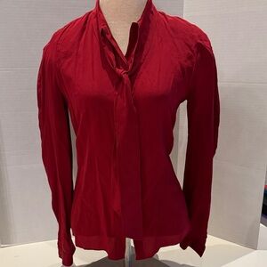 Dior Scarlet Silk Blouse with Tie Accent
